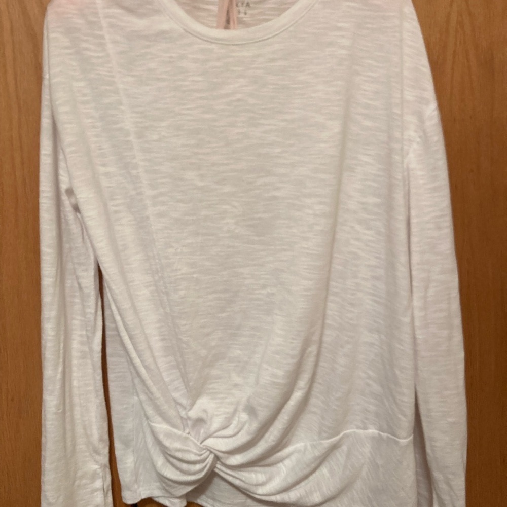Skya White long sleeved drape wrap shirt.  Perfect condition. Polyester/rayon